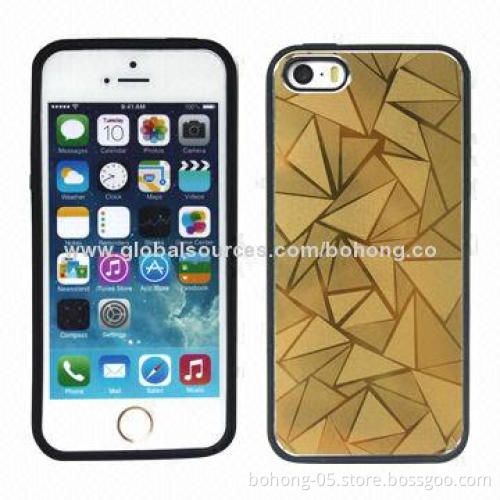 Metallic TPU + PC Cases for iPhone 5/5S with Metal Sticking, Laser Carved Pattern